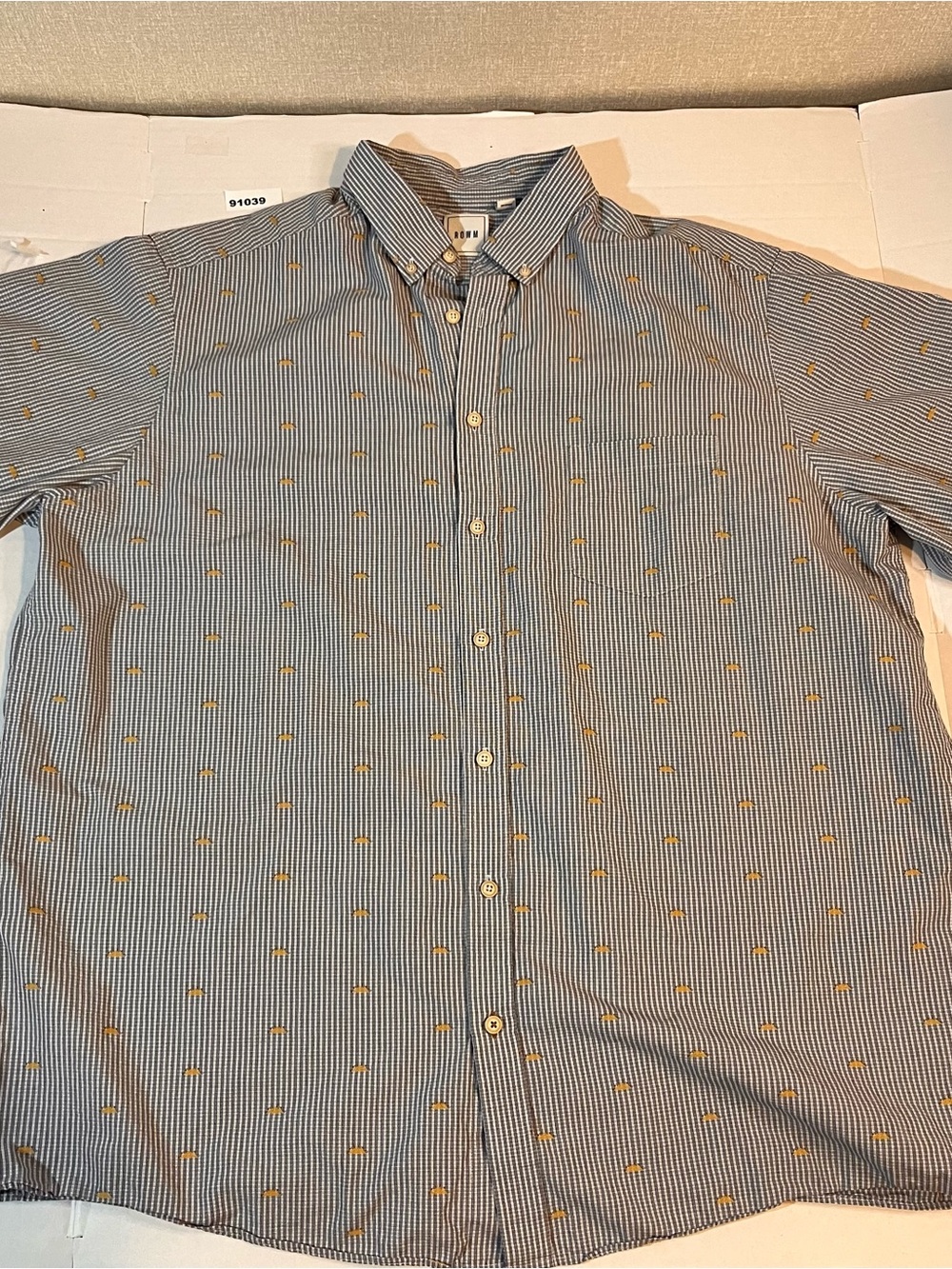 Casual Blue Stripe Button-Down Shirt with Embroidered Taco Motif